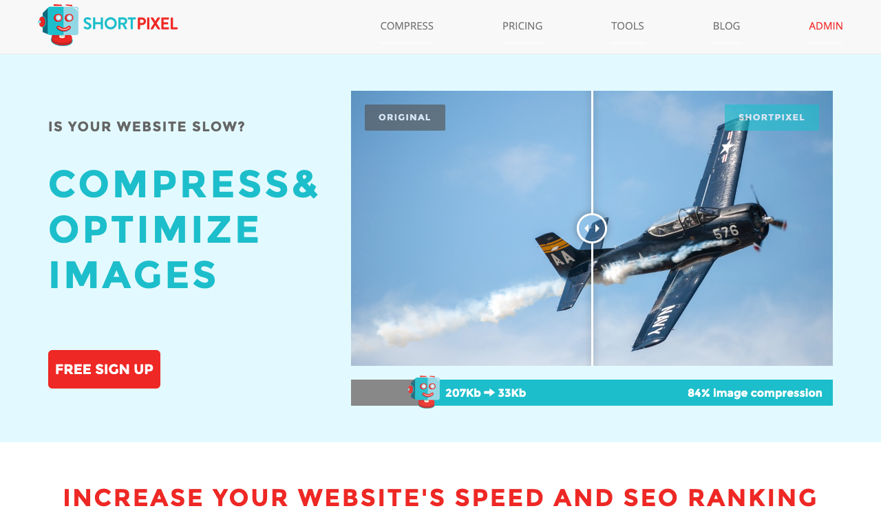 a screen grab of the homepage of shortpixel - a wordpress plugin we recommend for optimizing images.